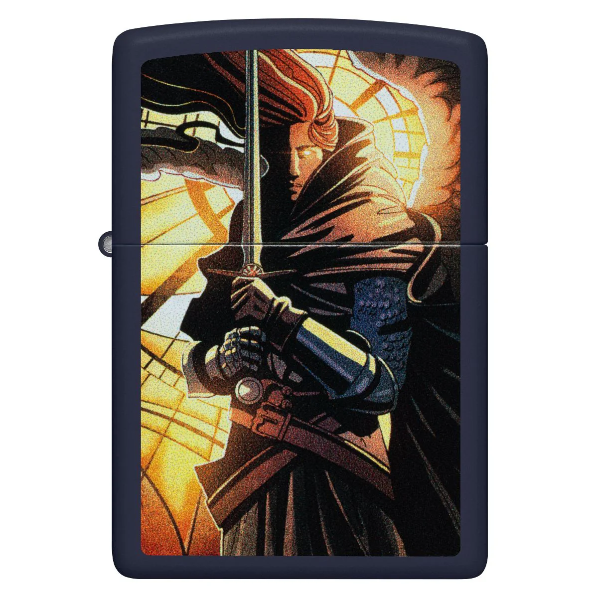 Zippo Lighter: Abstract Medieval Knight - Navy Matte 46833 - Image 2