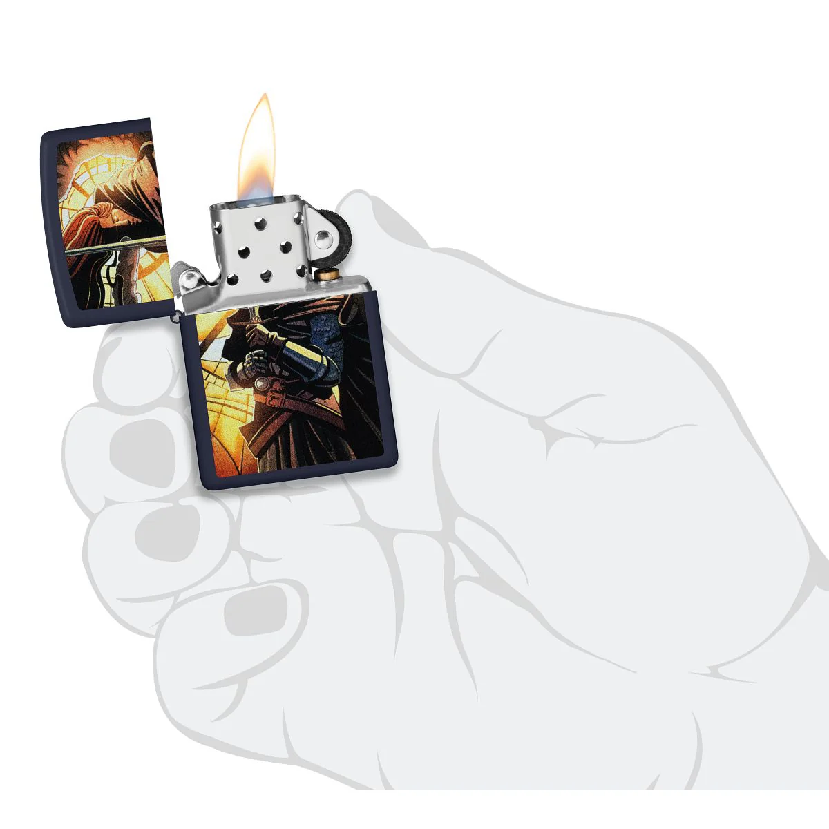 Zippo Lighter: Abstract Medieval Knight - Navy Matte 46833 - Image 5