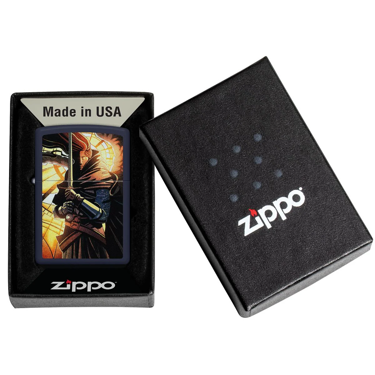Zippo Lighter: Abstract Medieval Knight - Navy Matte 46833 - Image 6