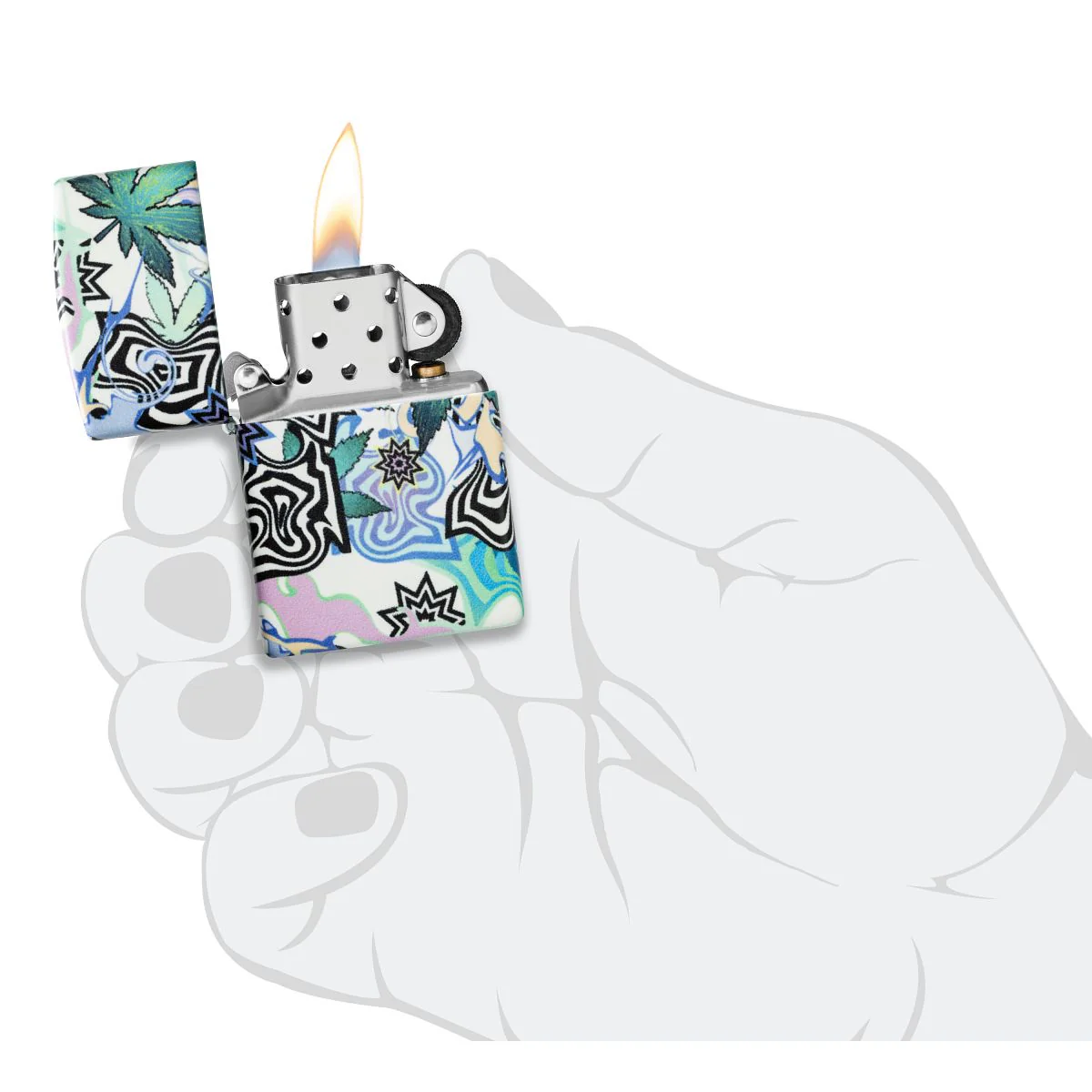 Zippo Lighter: Abstract Weed Leaf Design - Glow-in-the-Dark 46562 - Image 10