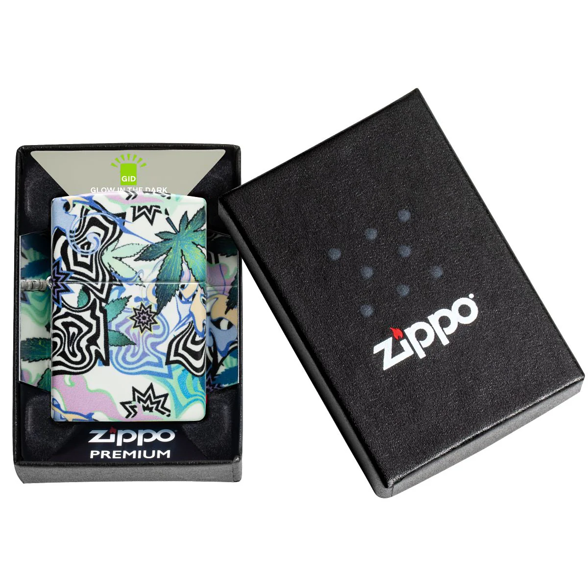 Zippo Lighter: Abstract Weed Leaf Design - Glow-in-the-Dark 46562 - Image 11