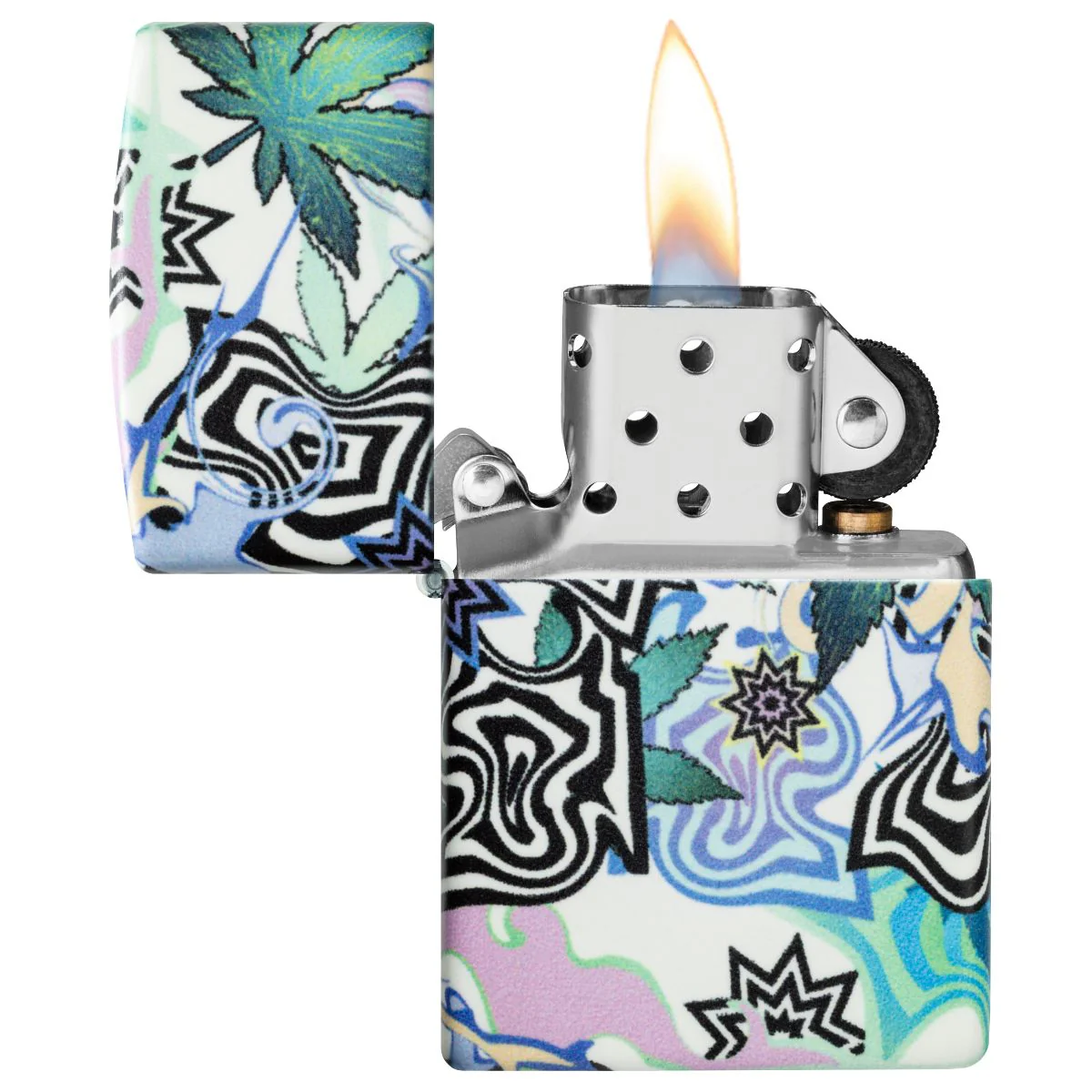 Zippo Lighter: Abstract Weed Leaf Design - Glow-in-the-Dark 46562 - Image 8