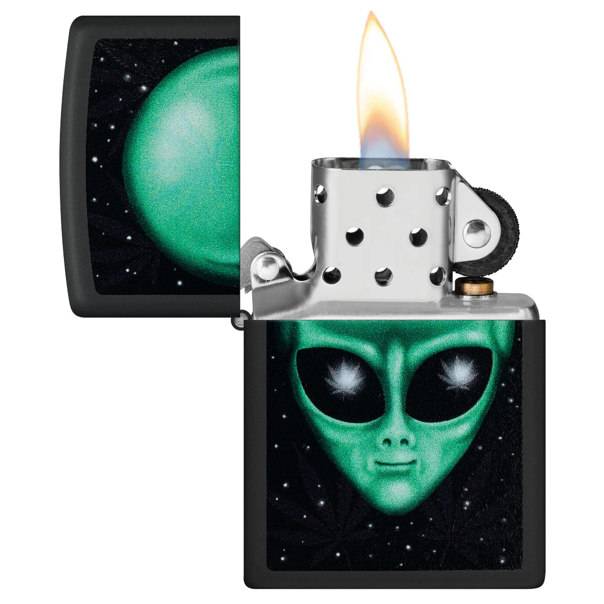 Zippo Lighter: Alien Weed Leaf Design - Black Matte 46708 - Image 4