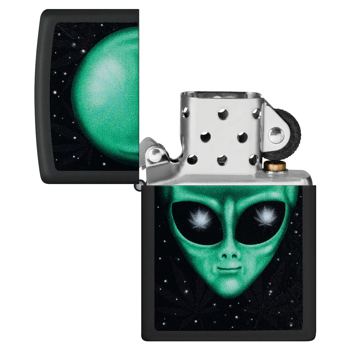 Zippo Lighter: Alien Weed Leaf Design - Black Matte 46708 - Image 5