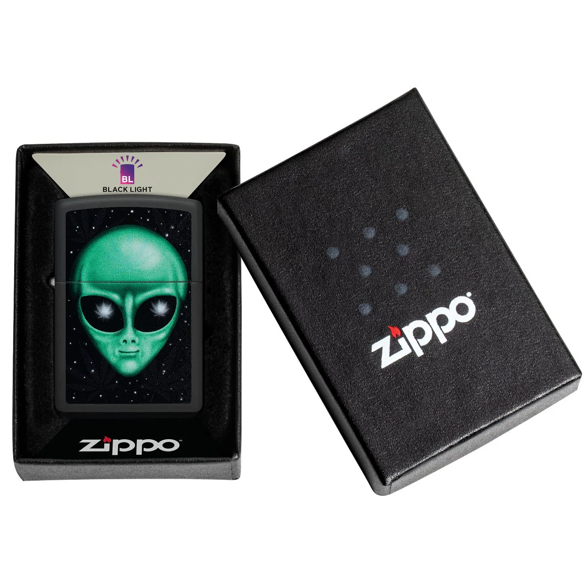 Zippo Lighter: Alien Weed Leaf Design - Black Matte 46708 - Image 7