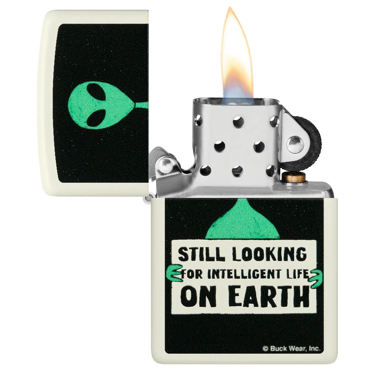 Zippo Lighter: Alien with Sign - Glow-in-the-Dark Green 46092 - Image 4