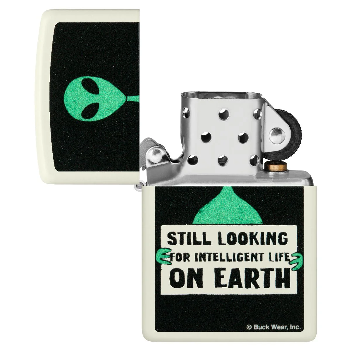 Zippo Lighter: Alien with Sign - Glow-in-the-Dark Green 46092 - Image 5
