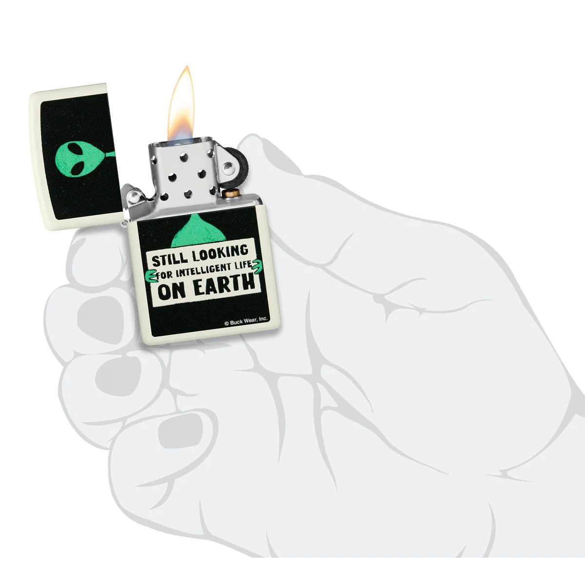 Zippo Lighter: Alien with Sign - Glow-in-the-Dark Green 46092 - Image 6