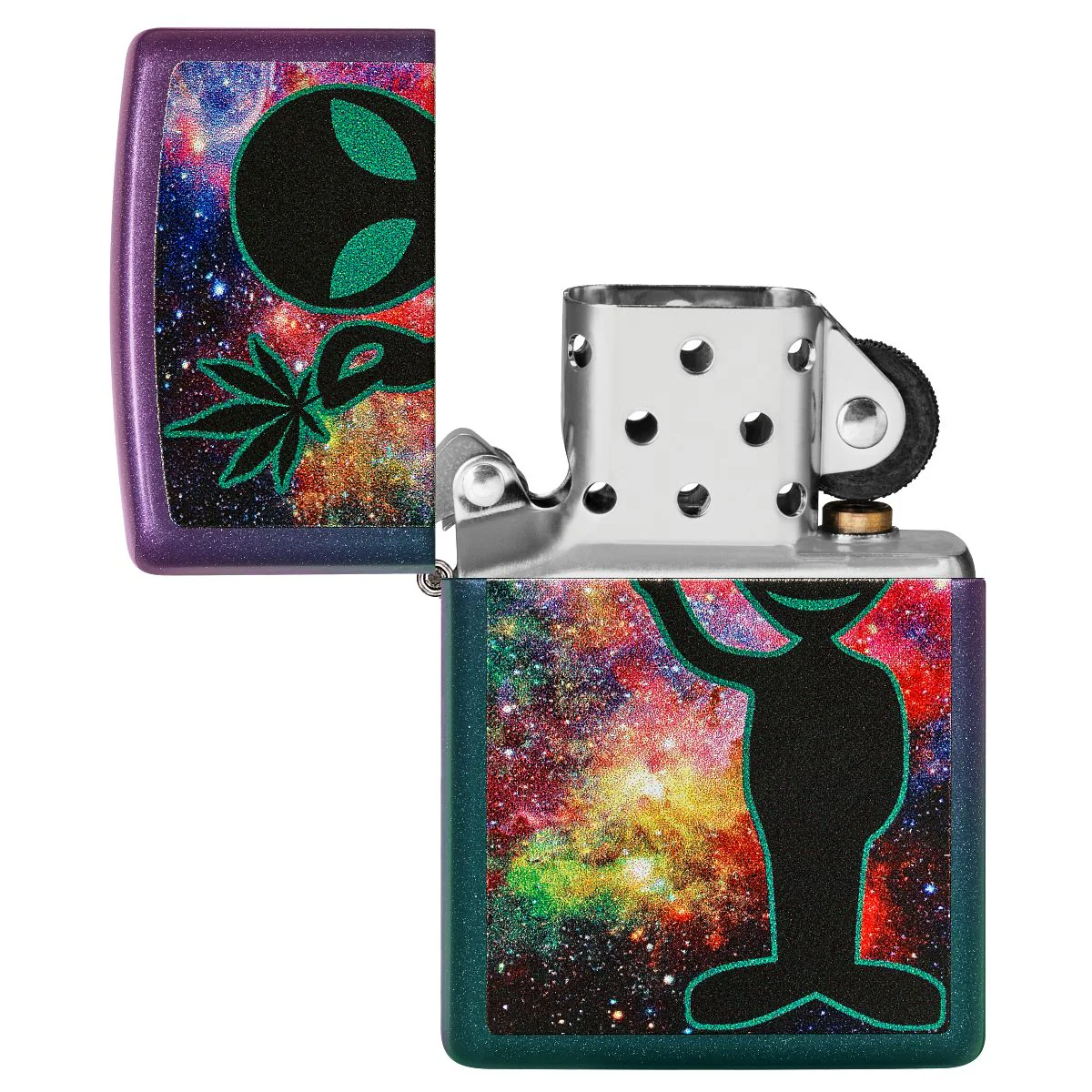 Zippo Lighter: Alien with Weed Leaf - Iridescent 49441 - Image 4