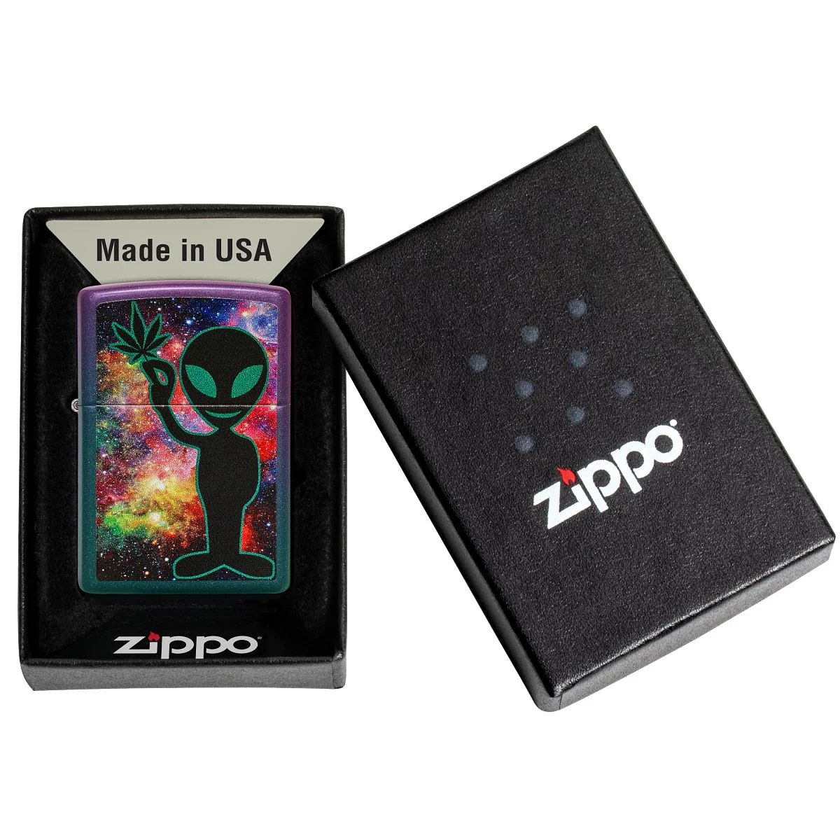 Zippo Lighter: Alien with Weed Leaf - Iridescent 49441 - Image 6