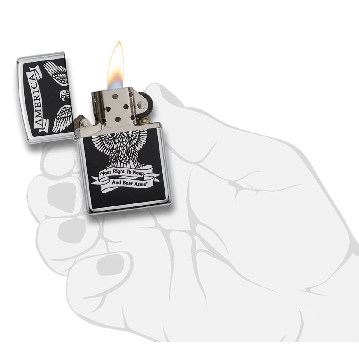 Zippo Lighter: America Eagle, Right to Bear Arms- HP Chrome 28290 - Image 5