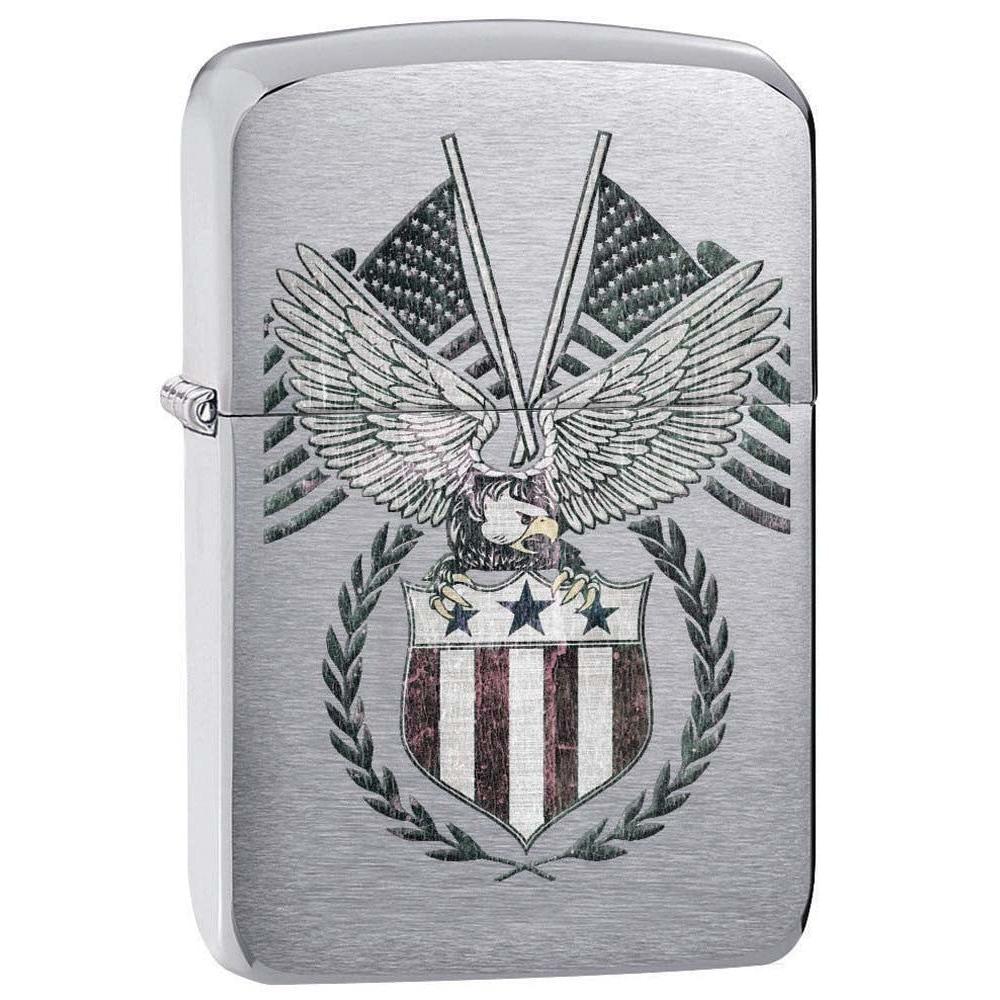 Zippo Lighter: American Eagle and Flags - Brushed Chrome 81176