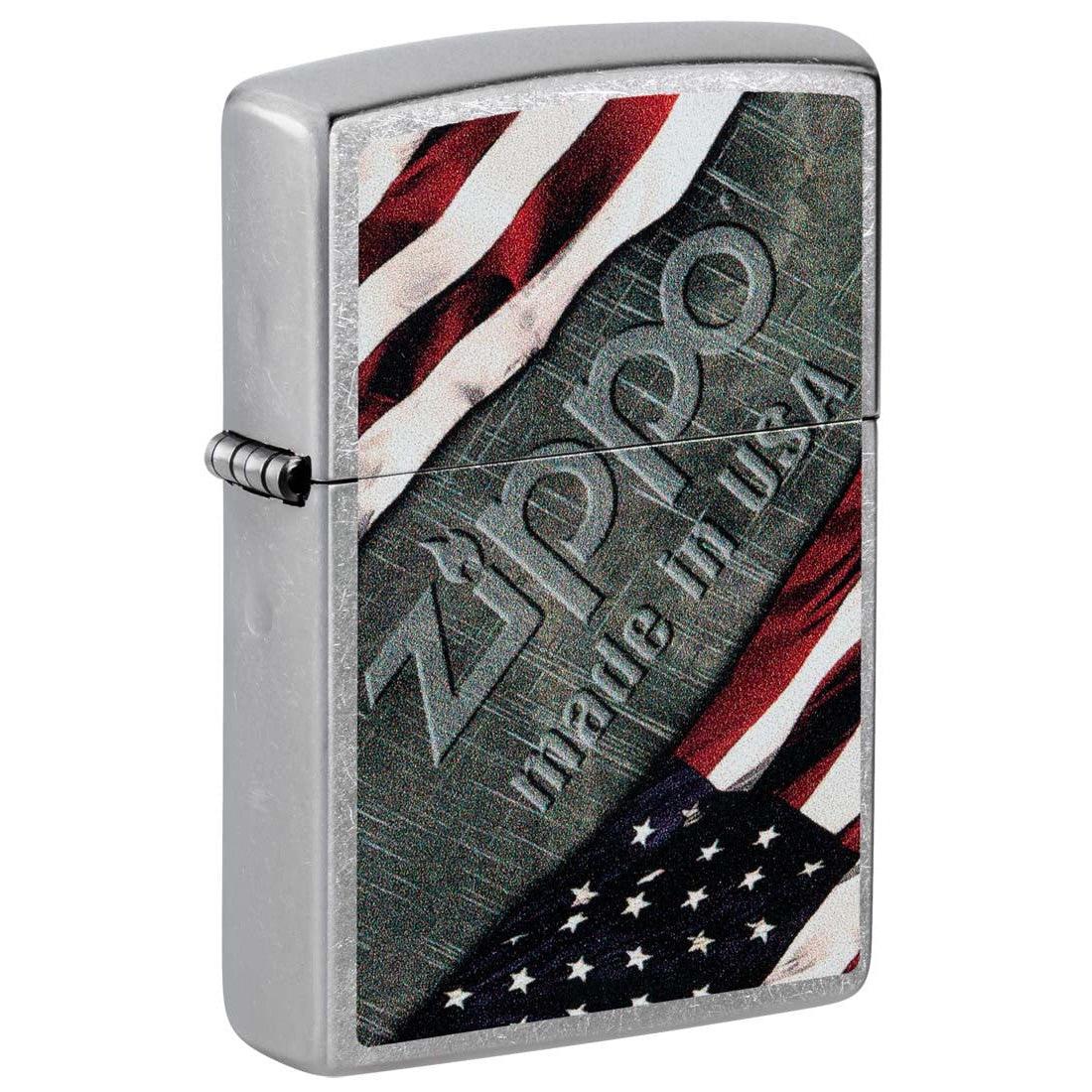 Zippo Lighter: American Flag and Metal - Street Chrome 81404