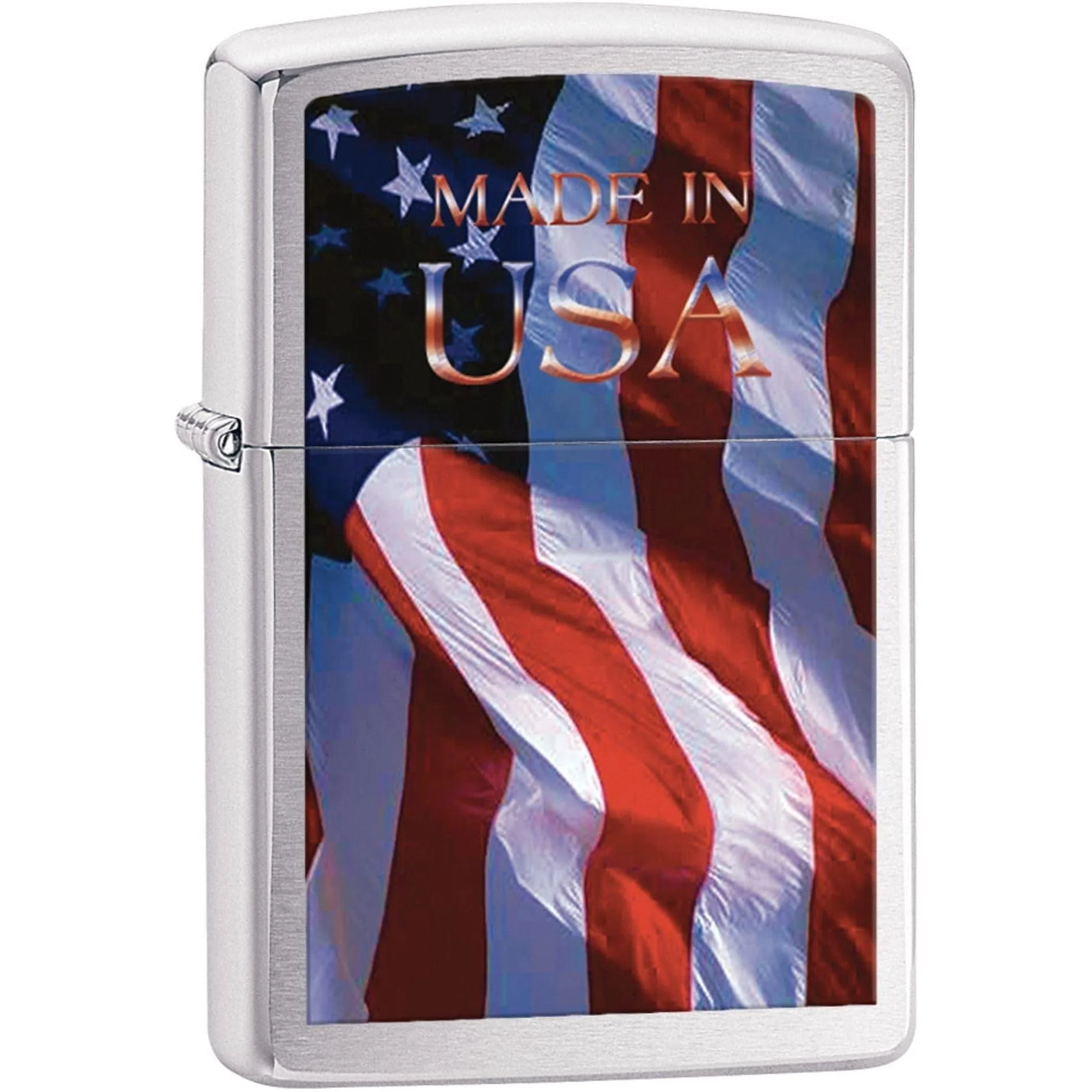 Zippo Lighter: American Flag, Made in USA - Brushed Chrome 81590