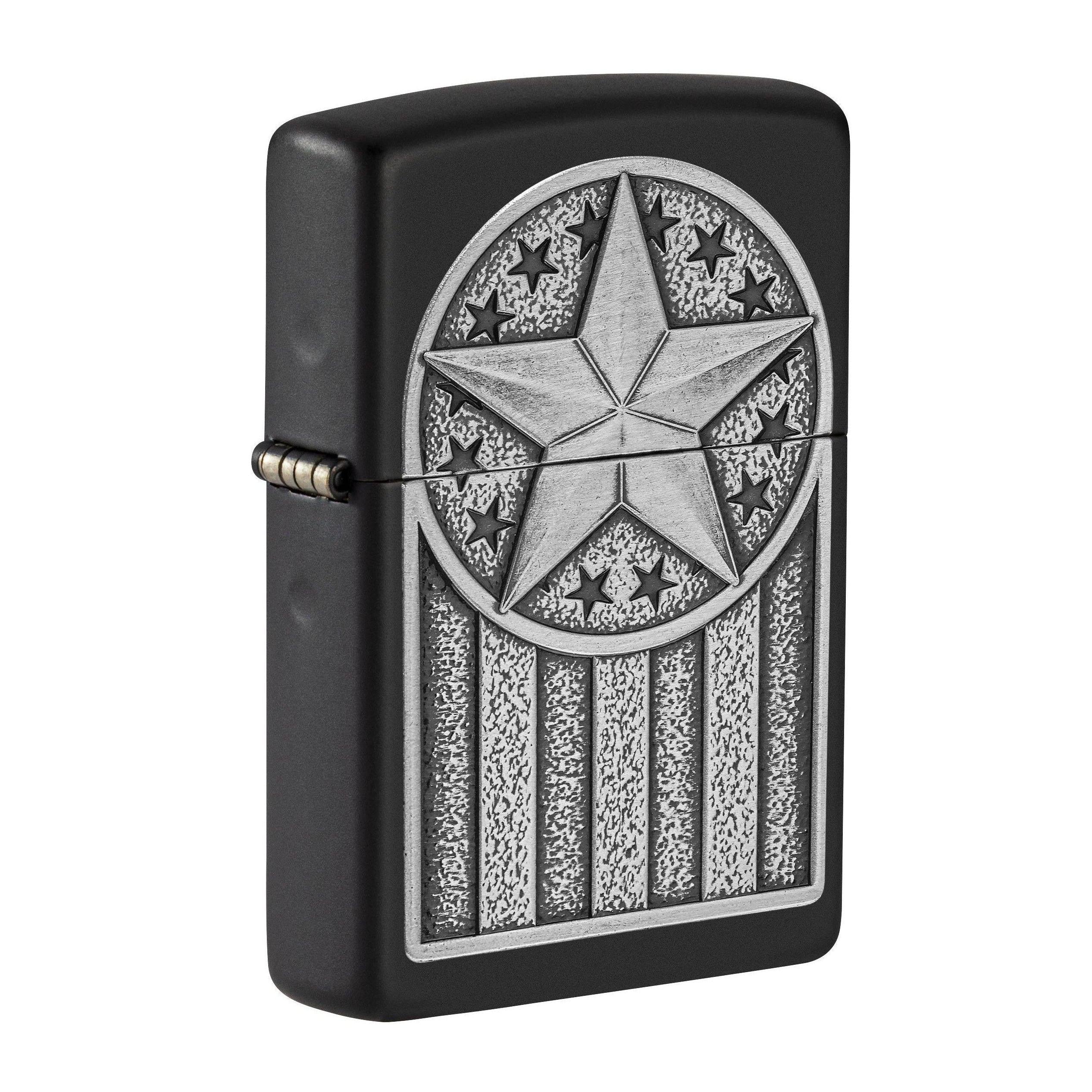 Zippo Lighter: American Metal Emblem - Black Matte 49639