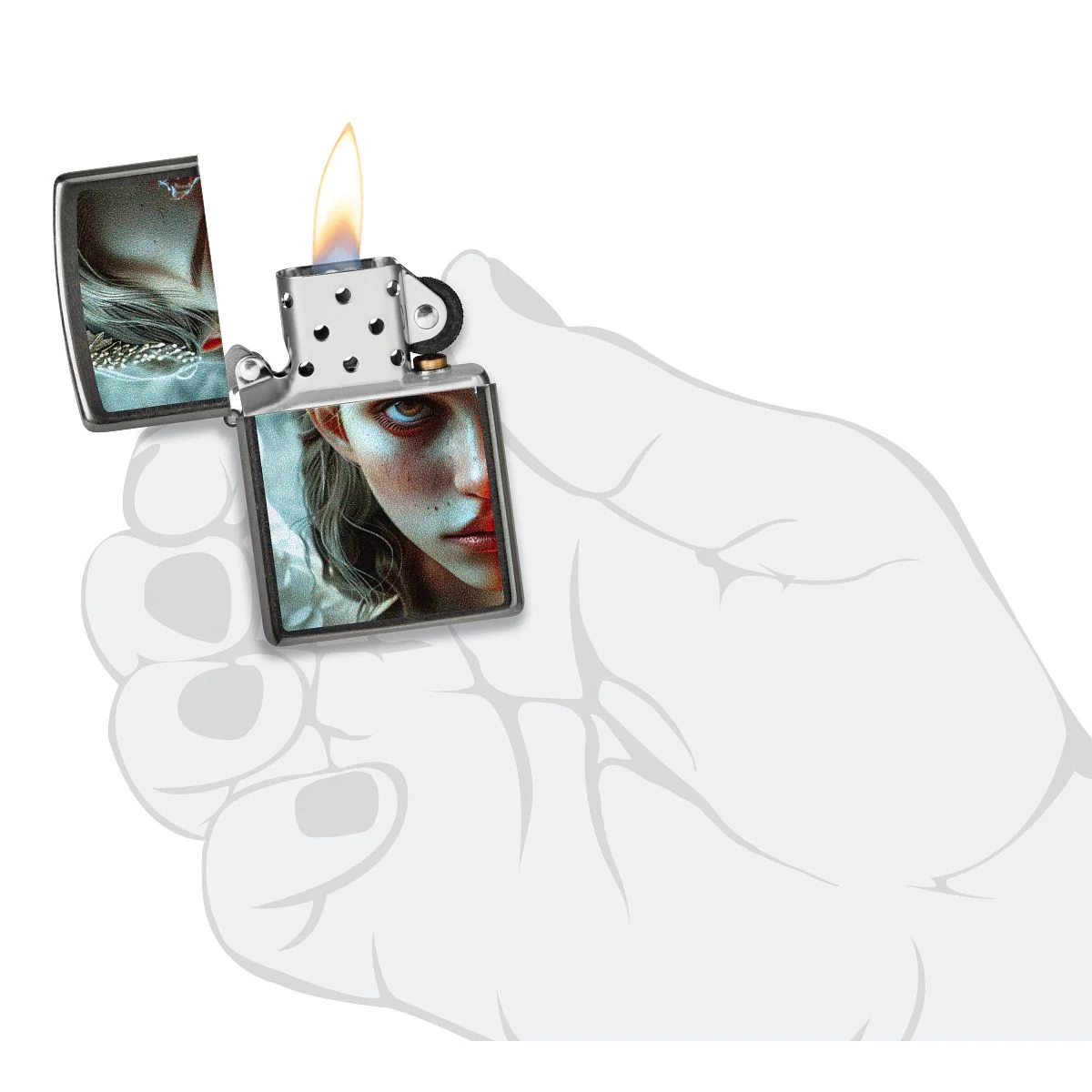 Zippo Lighter: Angel and Devil - Grey 46874 - Image 7