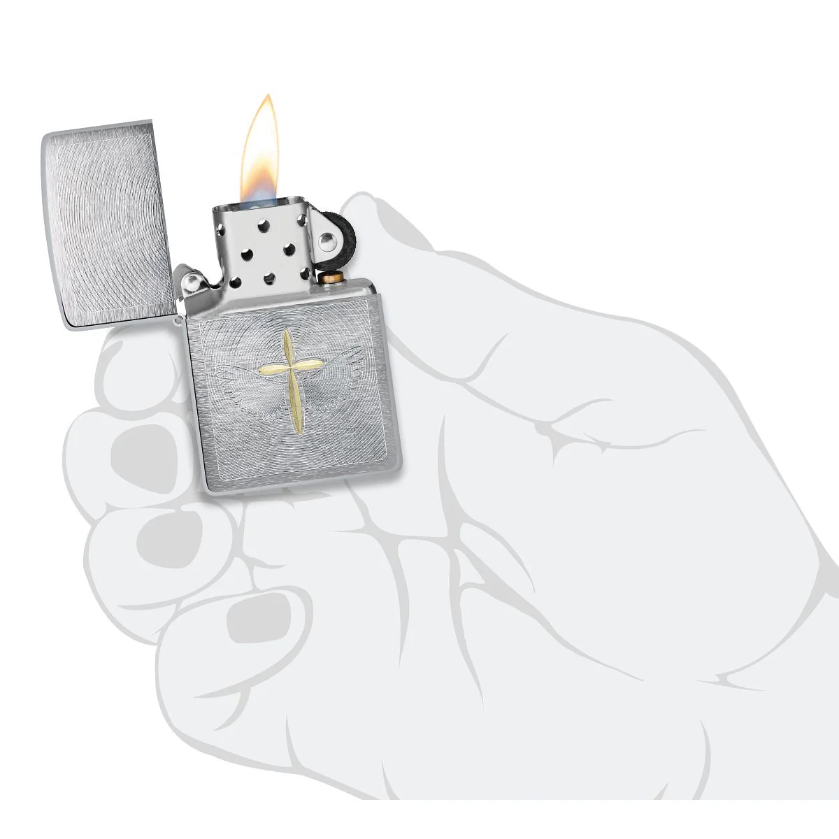 Zippo Lighter: Angel Aura Design, Engraved - Brushed Chrome 46479 - Image 5