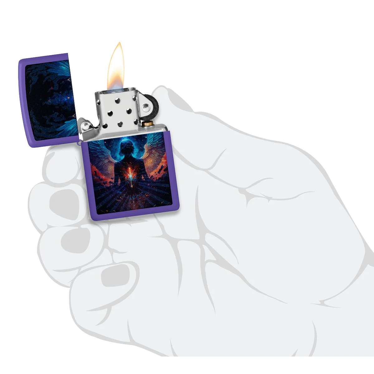 Zippo Lighter: Angel Design - Purple Matte 46612 - Image 6