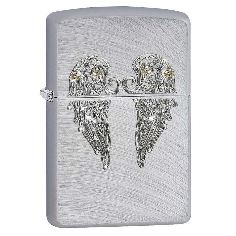 Zippo Lighter: Angel Wings, Engraved - Chrome Arch 81174