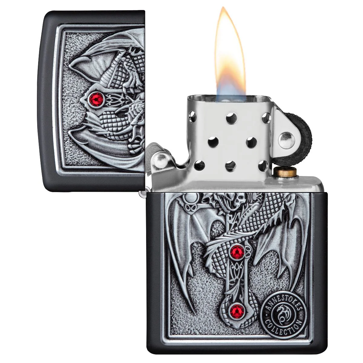 Zippo Lighter: Anne Stokes, Dragon and Cross Emblem - Black Matte 49755 - Image 4