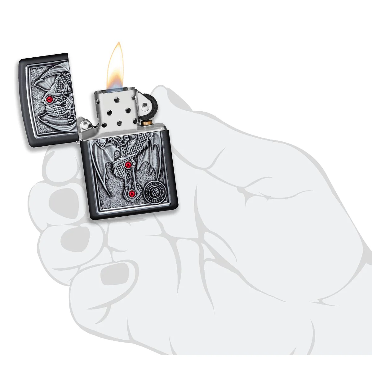 Zippo Lighter: Anne Stokes, Dragon and Cross Emblem - Black Matte 49755 - Image 6