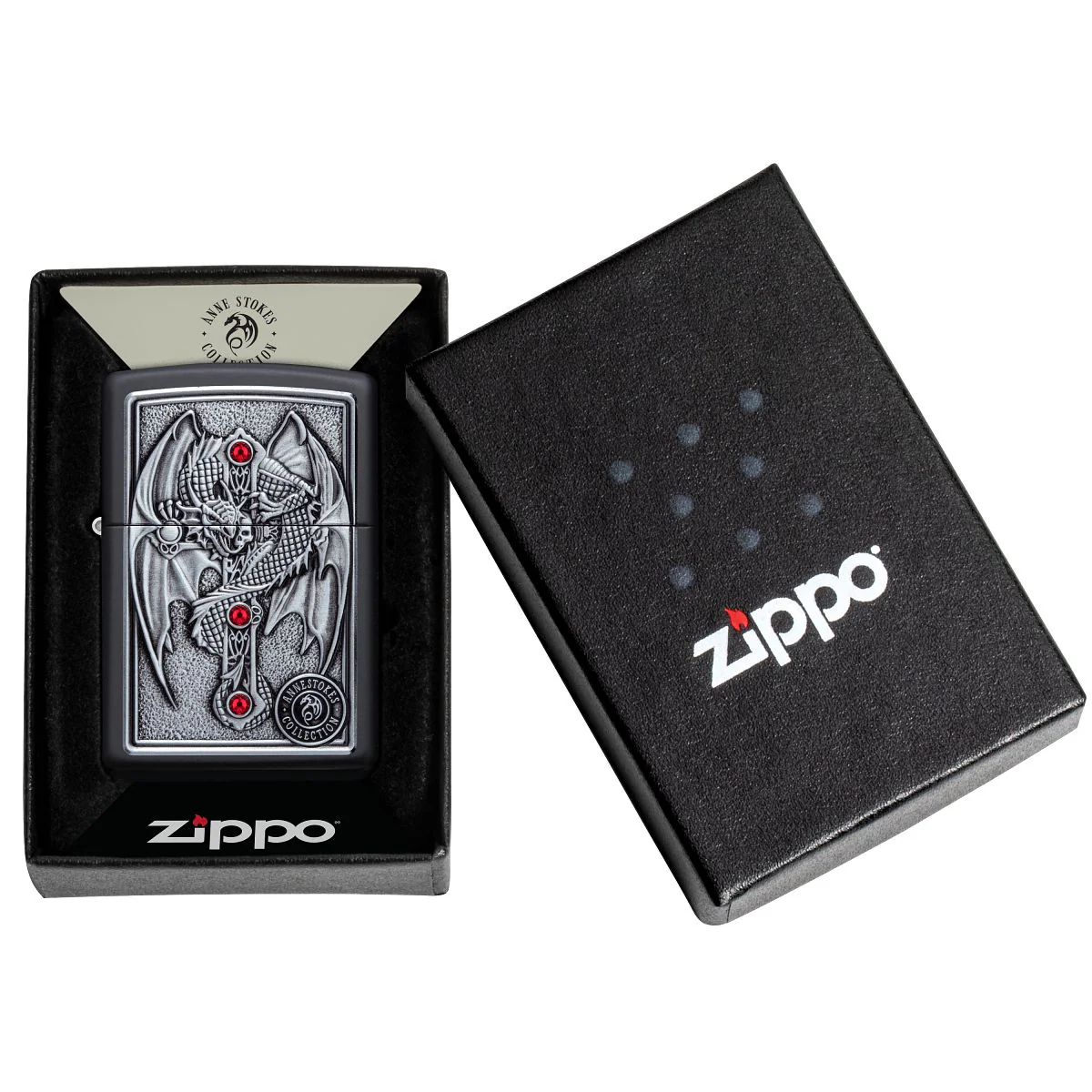 Zippo Lighter: Anne Stokes, Dragon and Cross Emblem - Black Matte 49755 - Image 7
