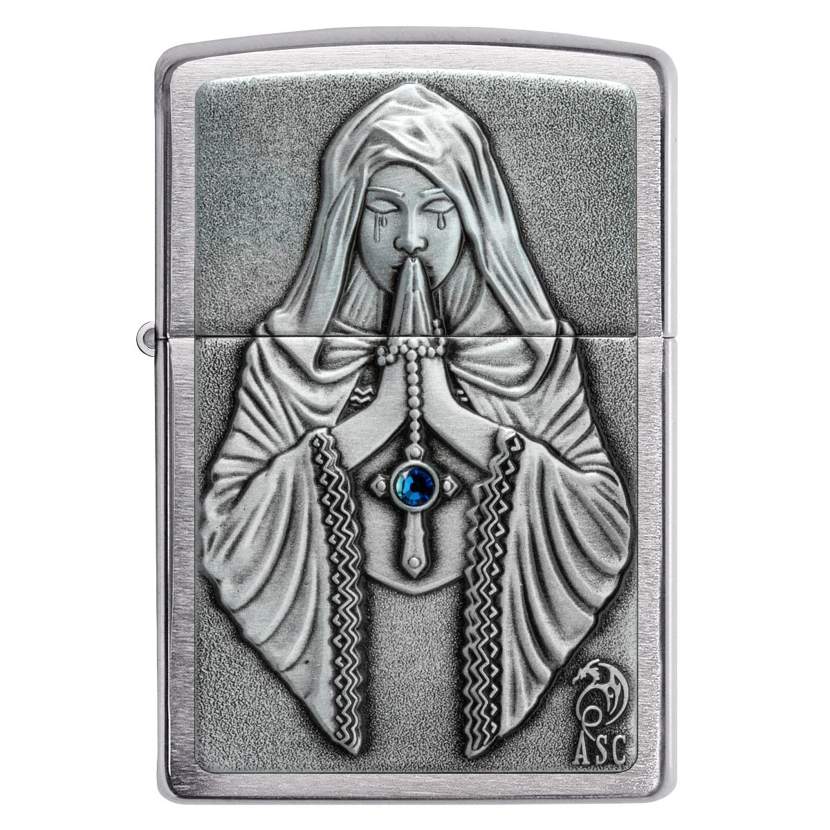 Zippo Lighter: Anne Stokes, Praying Woman Emblem - Brushed Chrome 49756 - Image 3
