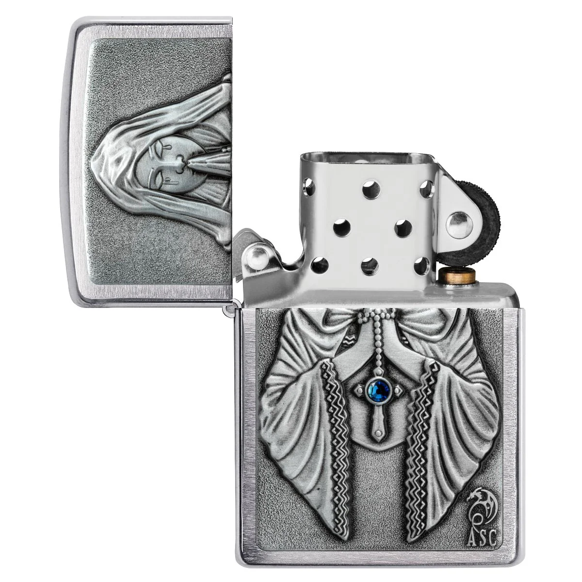 Zippo Lighter: Anne Stokes, Praying Woman Emblem - Brushed Chrome 49756 - Image 5