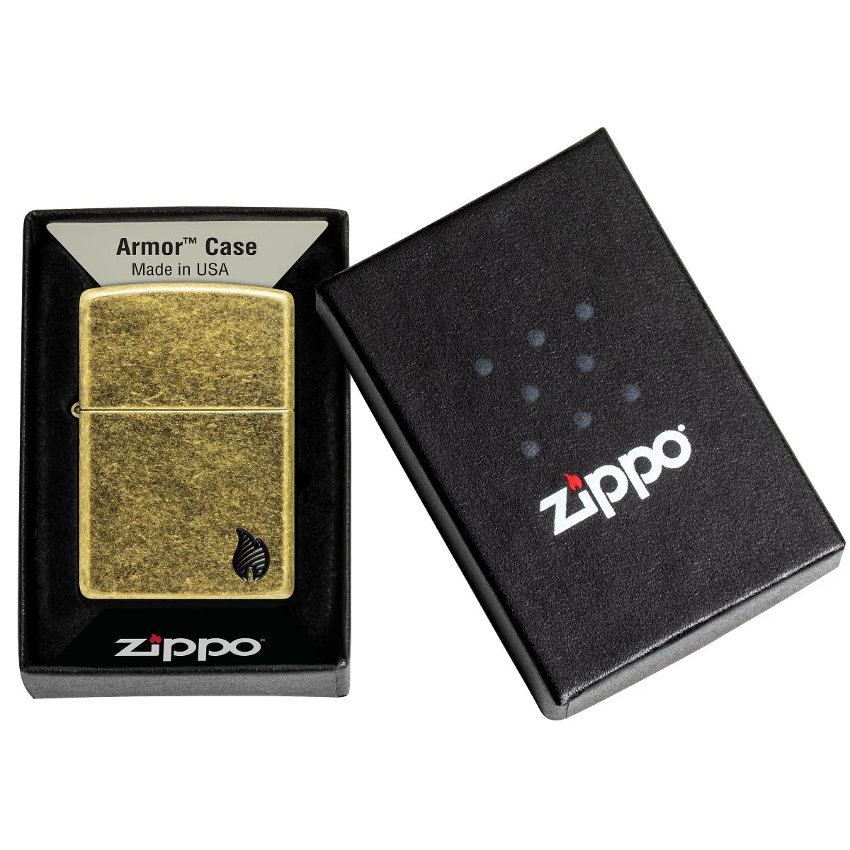 Zippo Lighter: Armor Deep Carved Flame - Antique Brass 46400 - Image 6