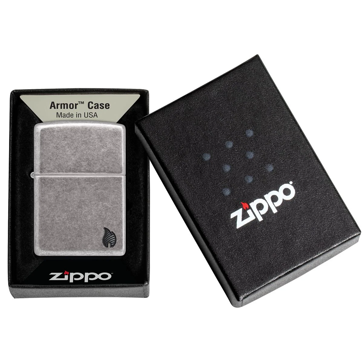 Zippo Lighter: Armor Deep Carved Flame - Antique Silver 46399 - Image 6