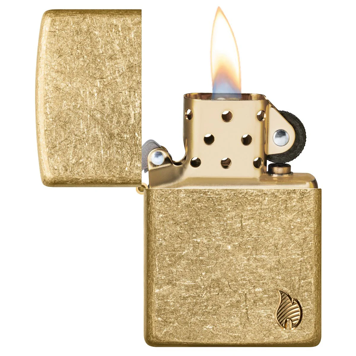Zippo Lighter: Armor Deep Carved Flame - Tumbled Brass 46398 - Image 3