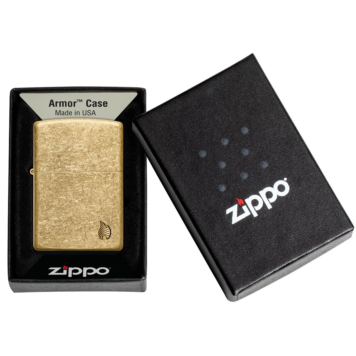 Zippo Lighter: Armor Deep Carved Flame - Tumbled Brass 46398 - Image 6