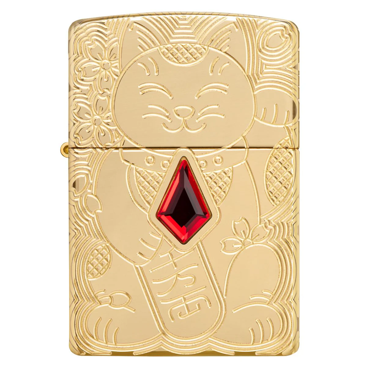 Zippo Lighter: Armor Engraved Maneki-neko, Lucky Cat - High Polish Brass 49802 - Image 2