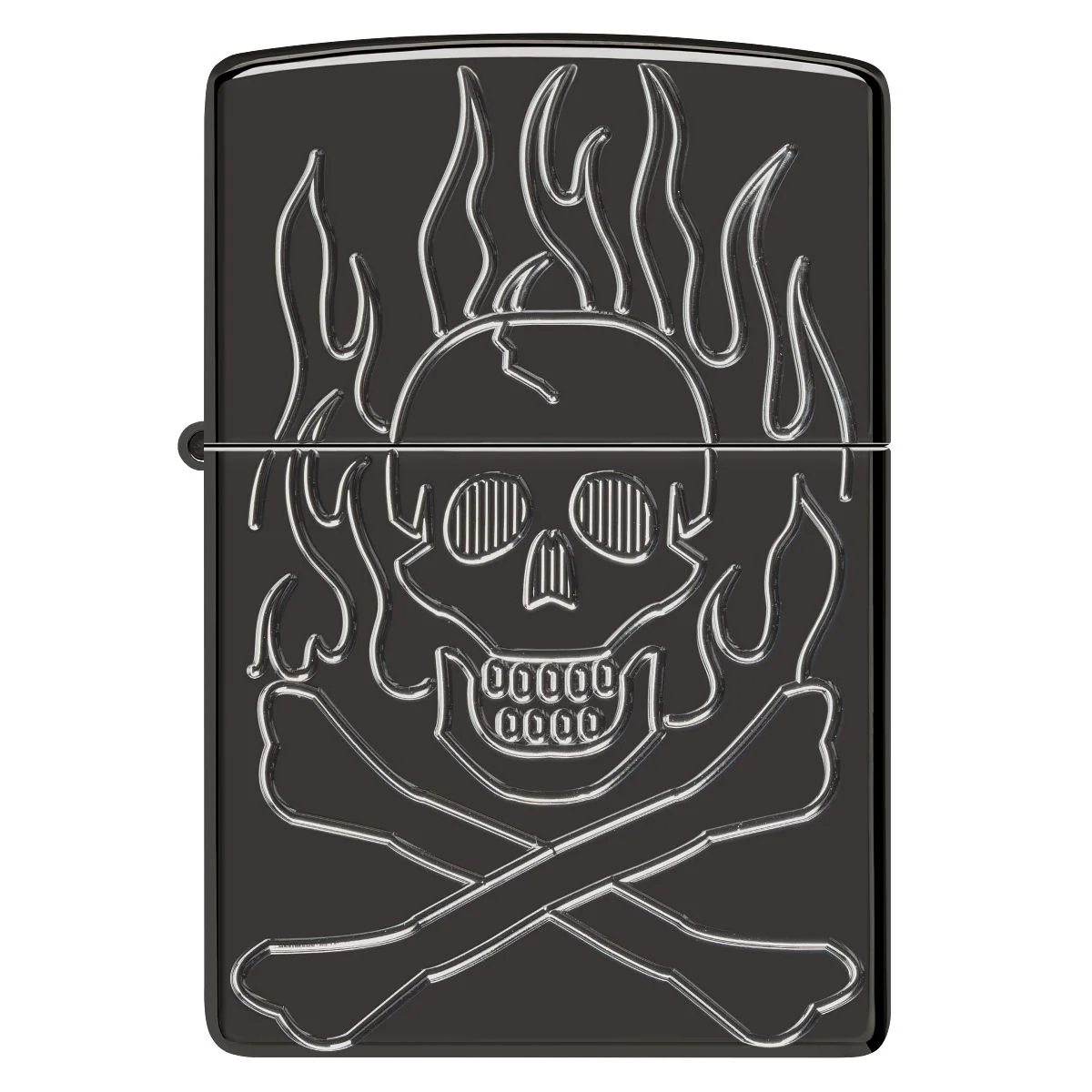 Zippo Lighter: Armor Flaming Skull, Deep Carved - High Polish Black 46930 - Image 2