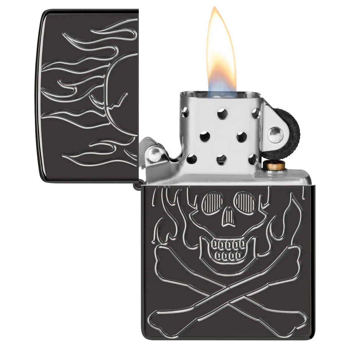 Zippo Lighter: Armor Flaming Skull, Deep Carved - High Polish Black 46930 - Image 3