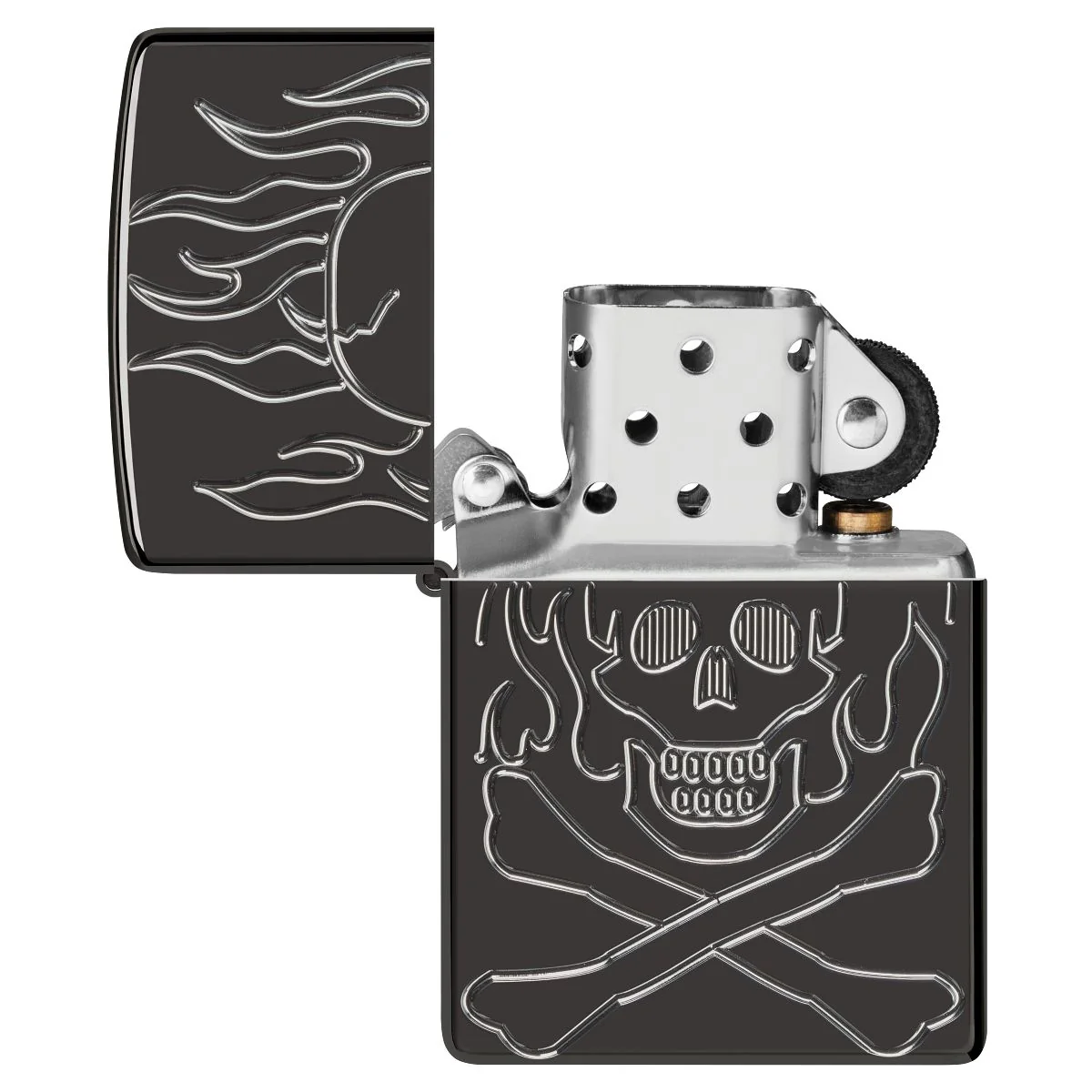 Zippo Lighter: Armor Flaming Skull, Deep Carved - High Polish Black 46930 - Image 4
