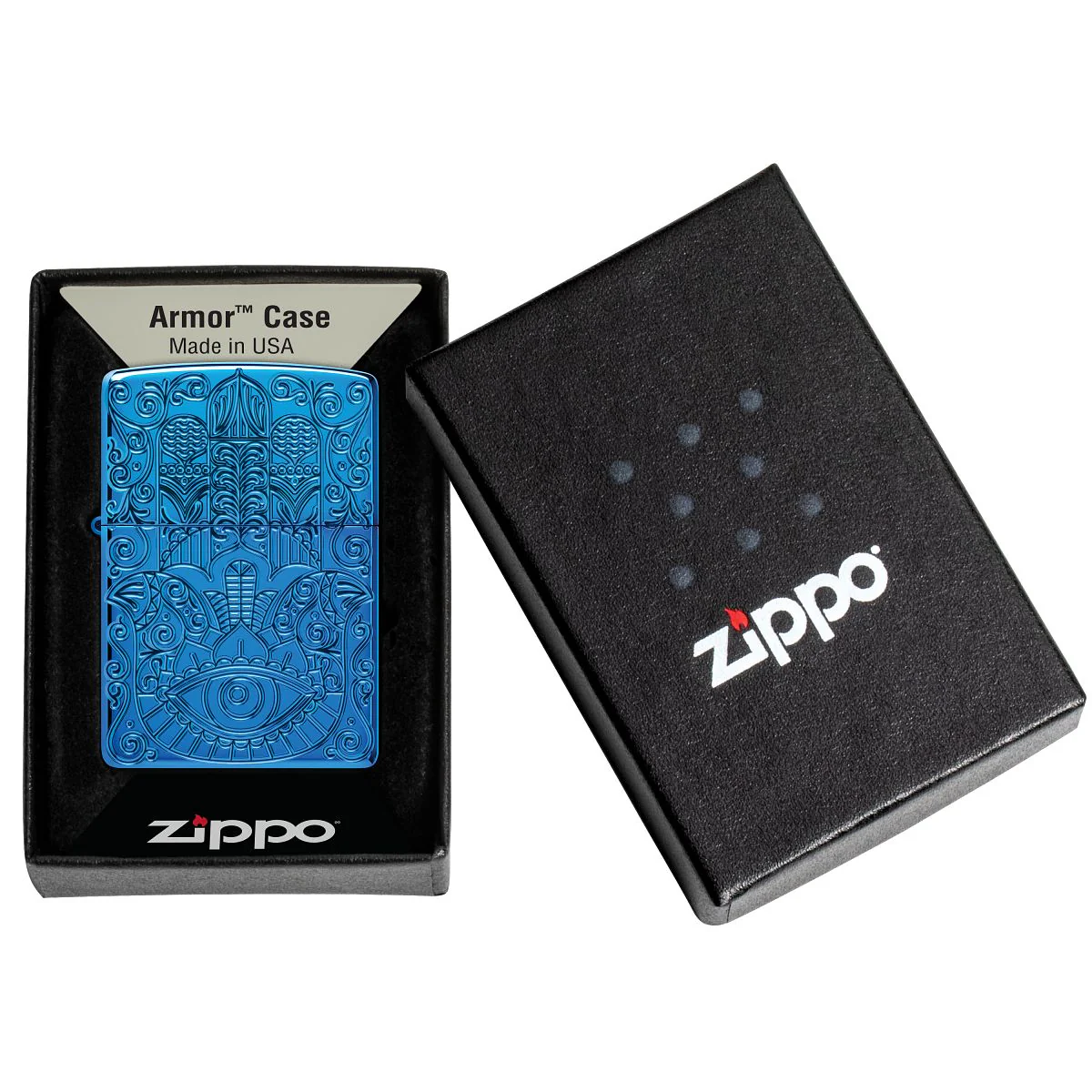 Zippo Lighter: Armor Hamsa Design, Deep Carved - High Polish Blue 46752 - Image 6