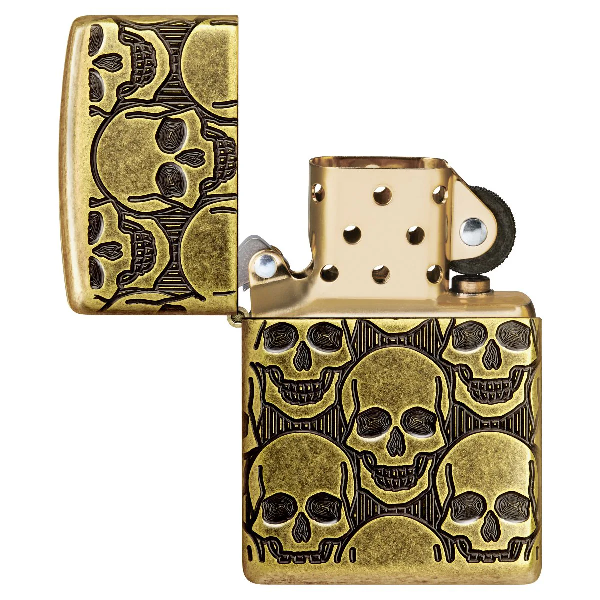Zippo Lighter: Armor MultiCut, Cackling Cranium Design - Antique Brass 46302 - Image 7
