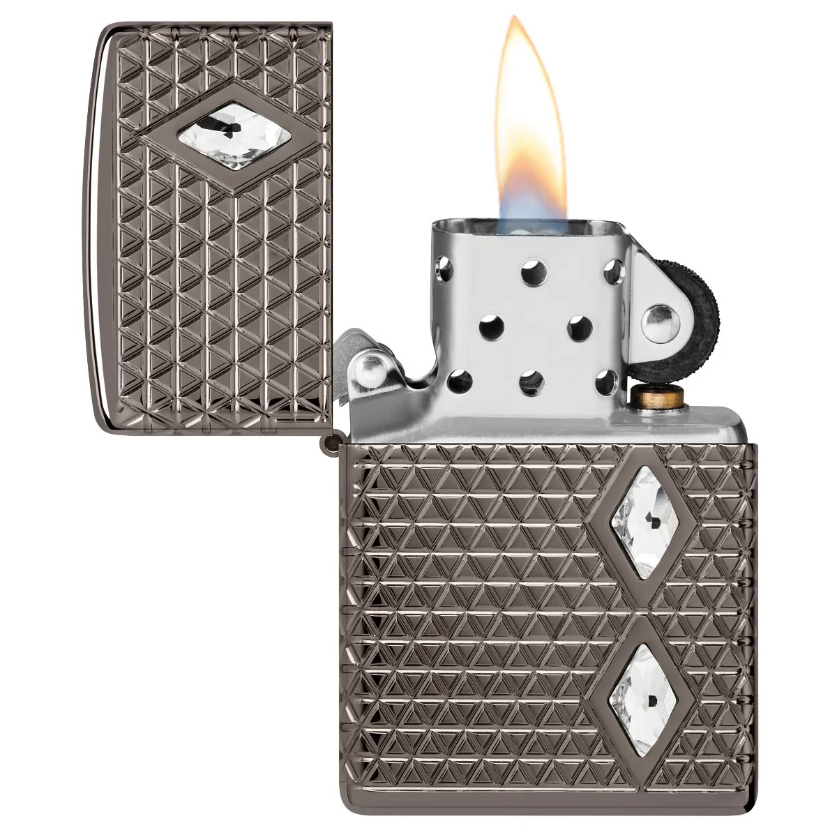 Zippo Lighter: Armor MultiCut, Diamond Pattern with Crystals - Black Ice 46316 - Image 6