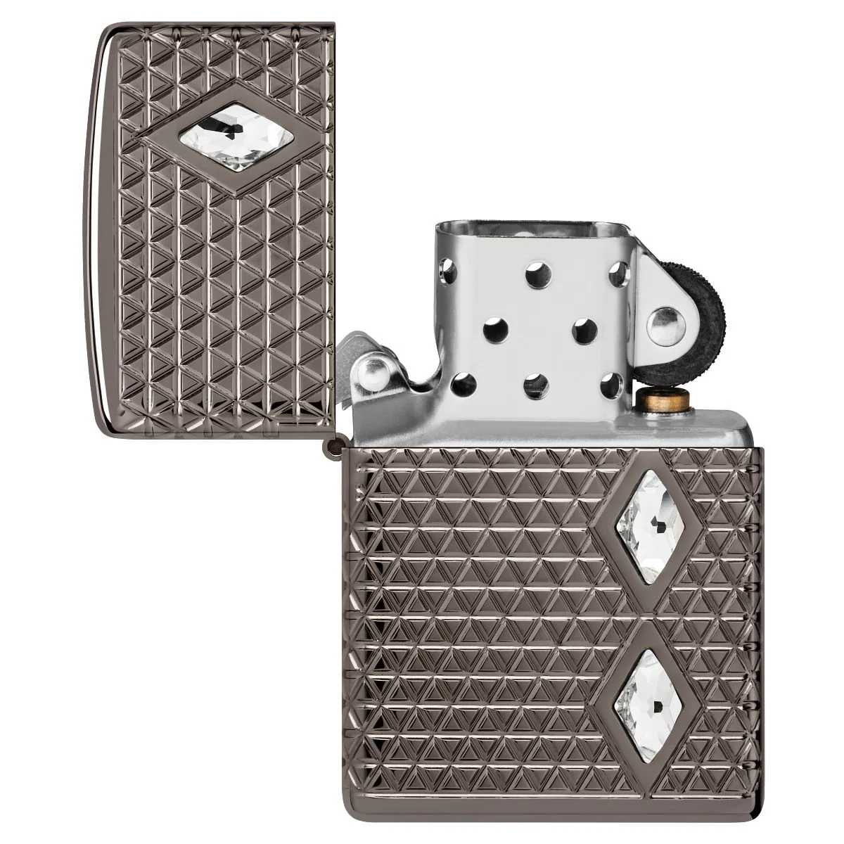 Zippo Lighter: Armor MultiCut, Diamond Pattern with Crystals - Black Ice 46316 - Image 7