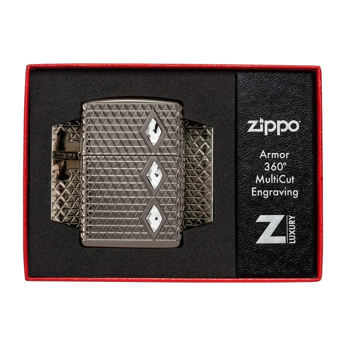 Zippo Lighter: Armor MultiCut, Diamond Pattern with Crystals - Black Ice 46316 - Image 9