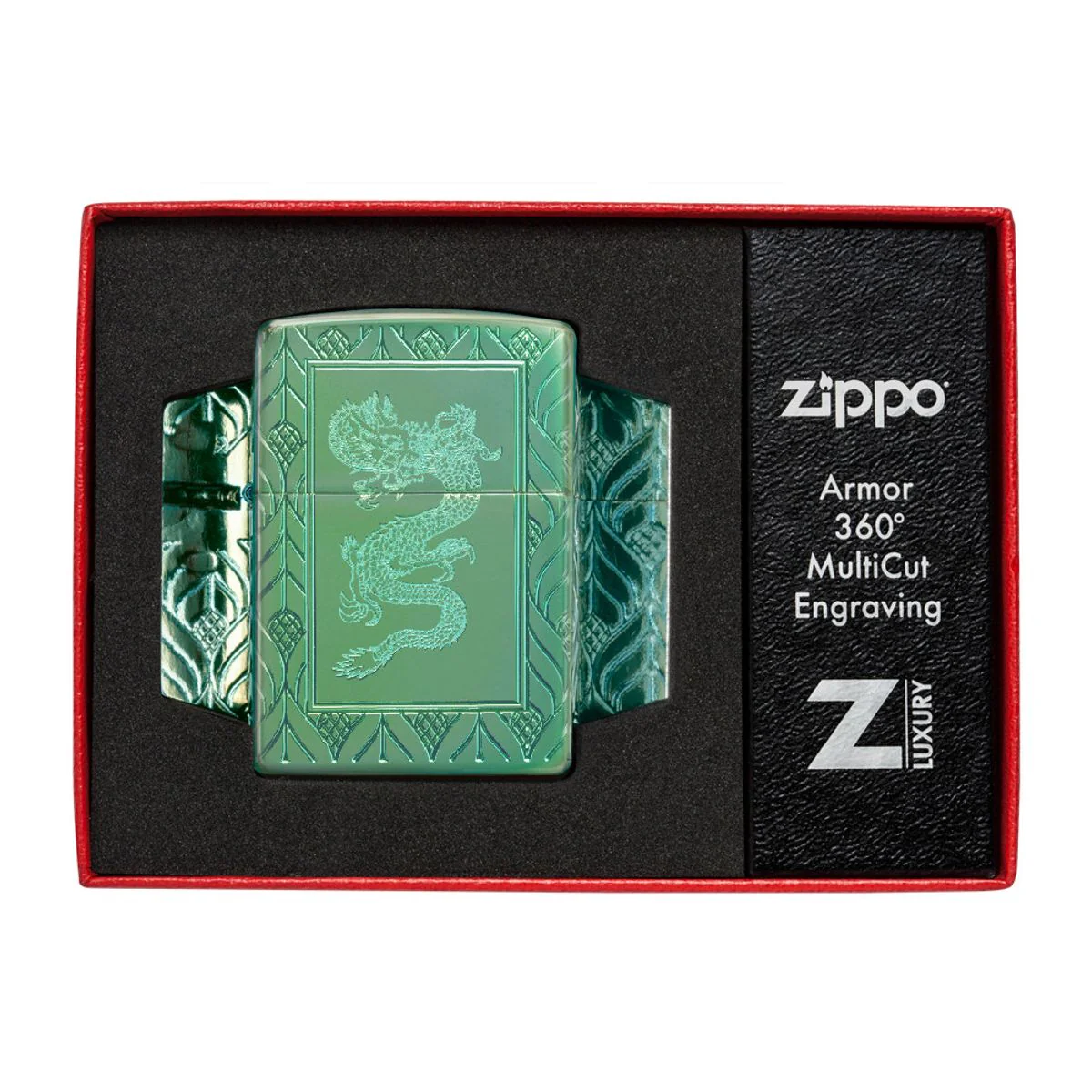 Zippo Lighter: Armor MultiCut Elegant Dragon - High Polish Green 49054 - Image 10