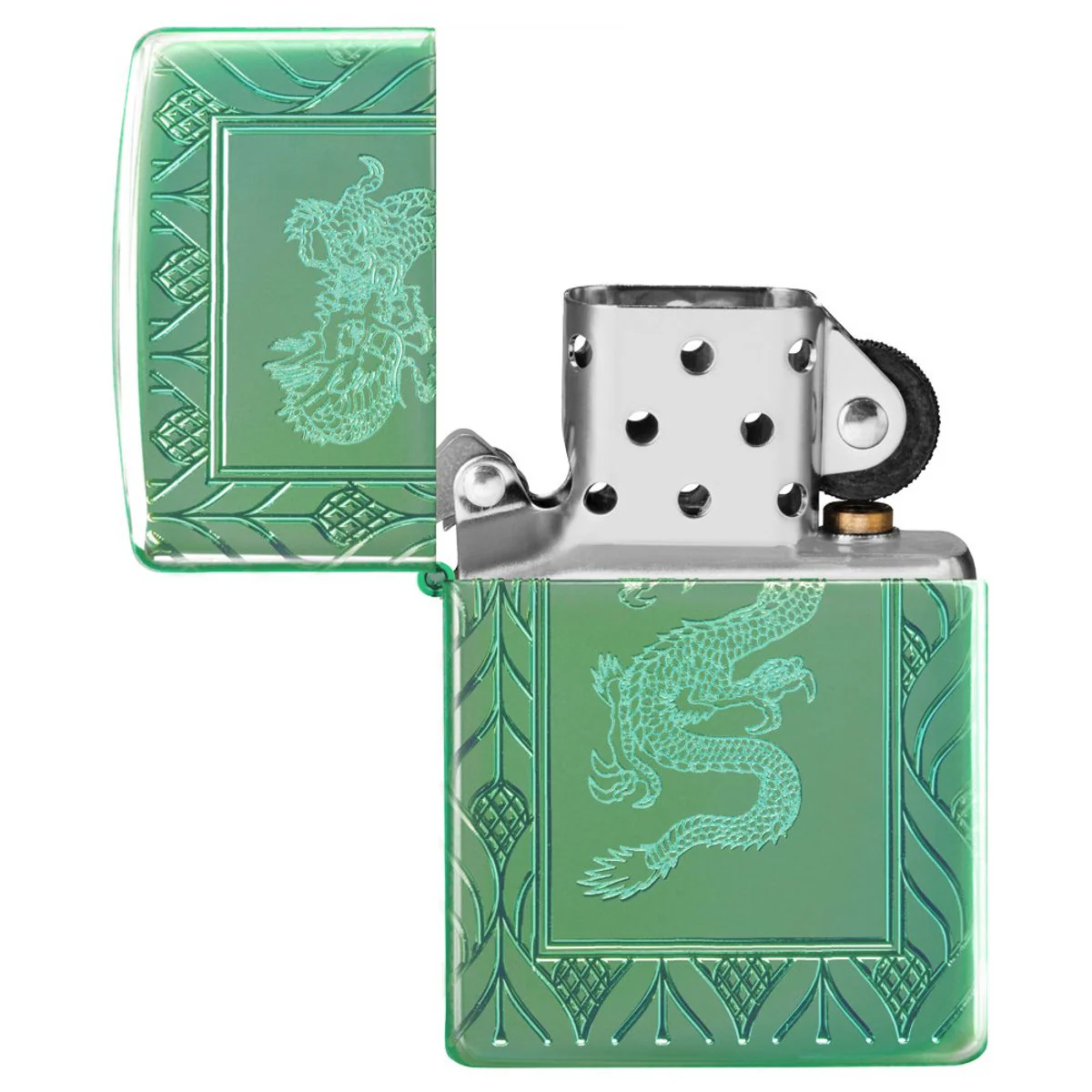 Zippo Lighter: Armor MultiCut Elegant Dragon - High Polish Green 49054 - Image 8