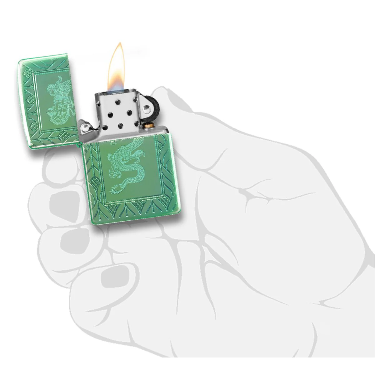 Zippo Lighter: Armor MultiCut Elegant Dragon - High Polish Green 49054 - Image 9