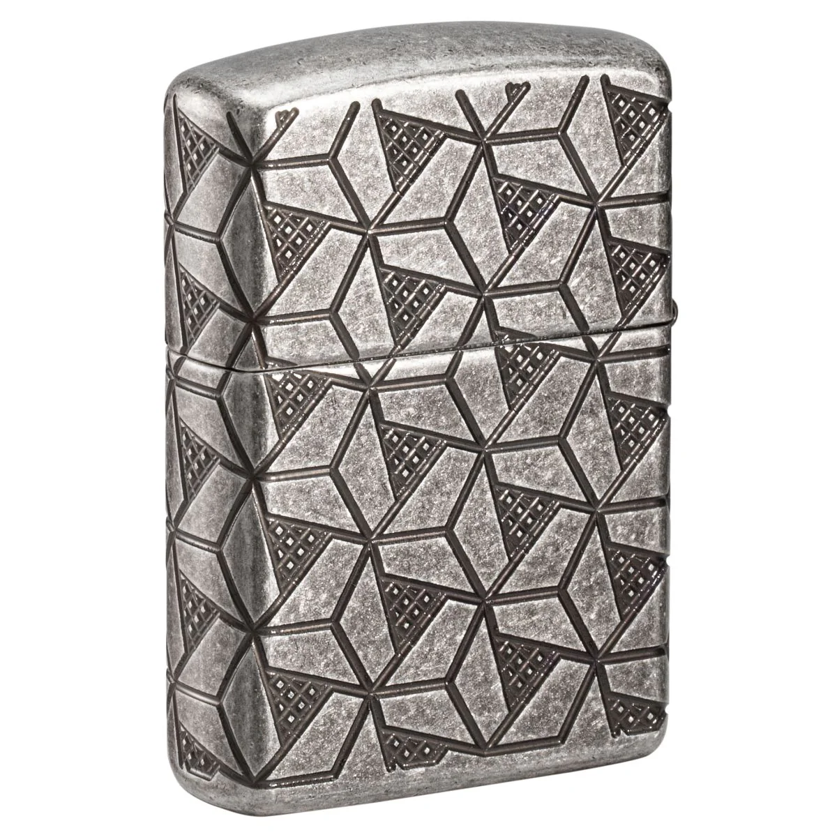 Zippo Lighter: Armor MultiCut Geometric Deep Carve - Antique Silver 49883 - Image 2