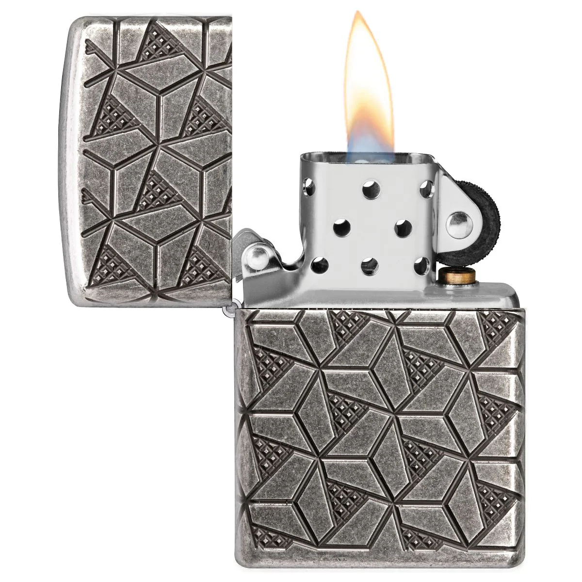 Zippo Lighter: Armor MultiCut Geometric Deep Carve - Antique Silver 49883 - Image 7