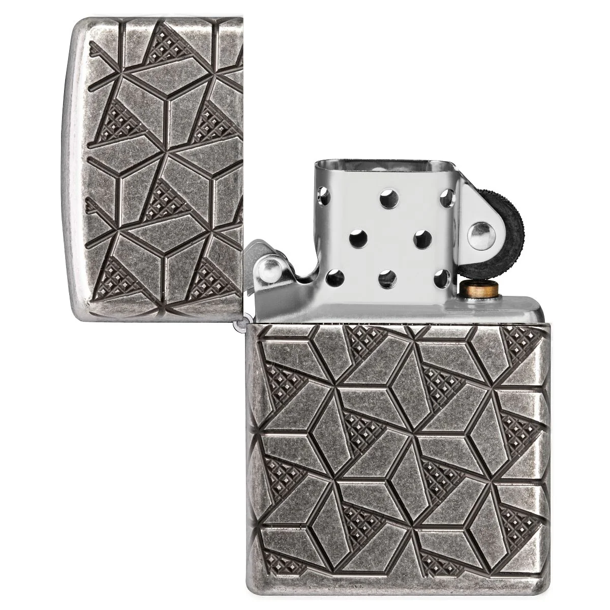 Zippo Lighter: Armor MultiCut Geometric Deep Carve - Antique Silver 49883 - Image 8
