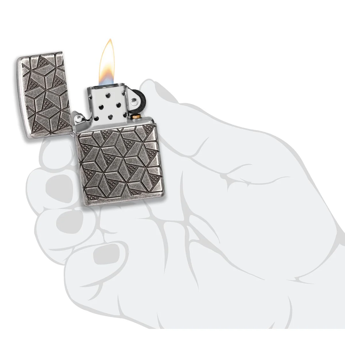 Zippo Lighter: Armor MultiCut Geometric Deep Carve - Antique Silver 49883 - Image 9