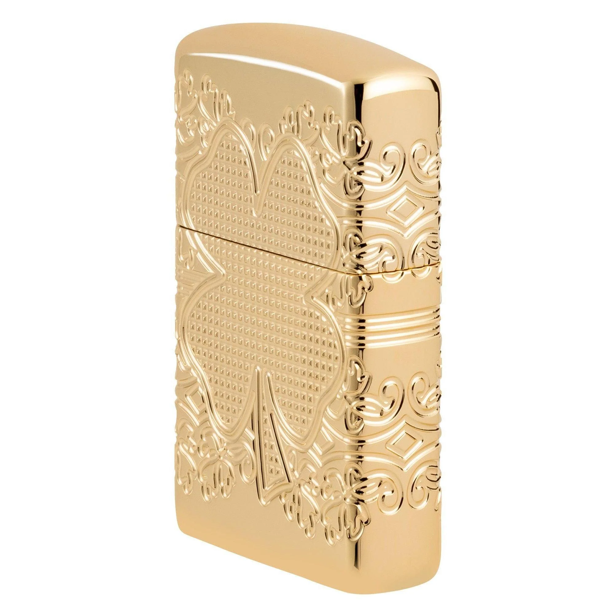 Zippo Lighter: Armor MultiCut, Lucky Clover Design - High Polish Gold Plate 46301 - Image 3