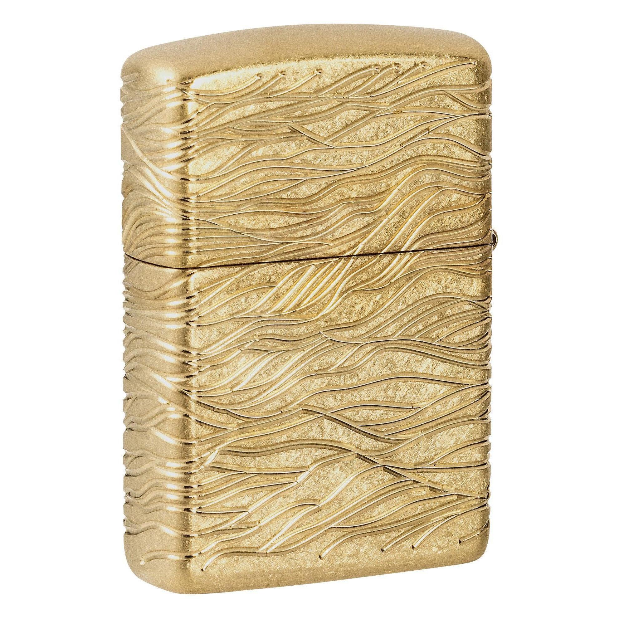 Zippo Lighter: Armor MultiCut, Luxury Waves Design - Tumbled Brass 46273 - Image 2